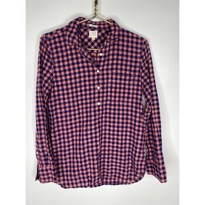J.Crew Boy Fit Gauze Shirt Womens XS Pink Blue Plaid Button Down Cotton Casual